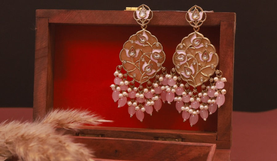 Radiance in Every Curve: The Polki Chandbali Earrings with Pearl Drops