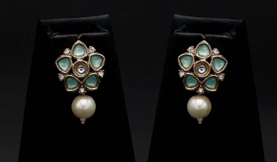 Timeless Charm: Polki Floral Stud Earrings with Pearl Drop