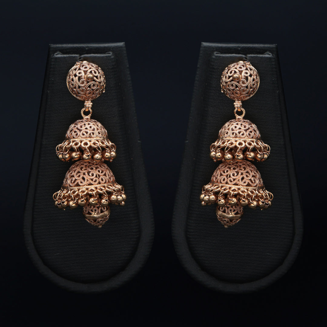 Triple Dome Filigree Jhumka - Gold