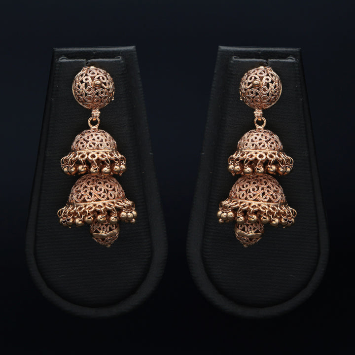 Triple Dome Filigree Jhumka - Gold