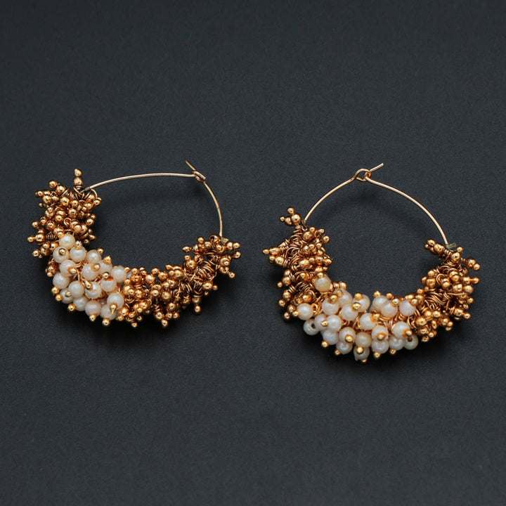 Golden & Pearl Cluster Hoop Earrings