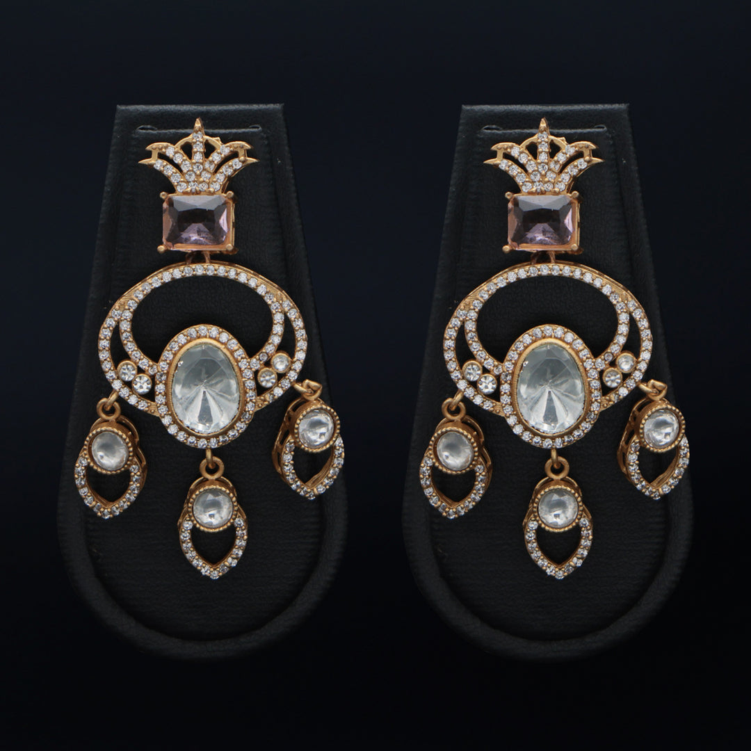 Polki Dangler Earrings with Pear Drop Charms