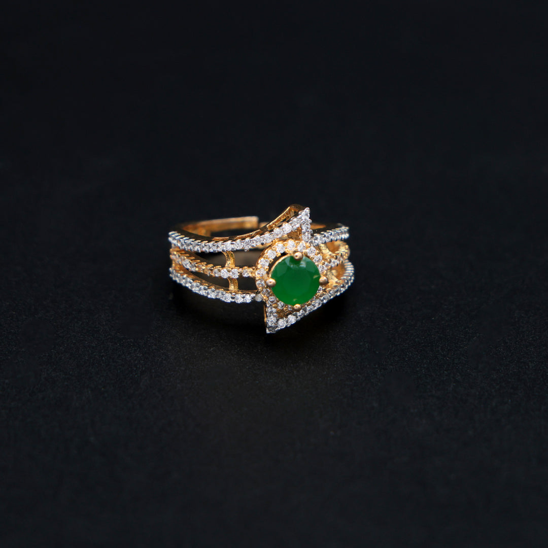 Emerald-Glow Triple Band Cocktail Ring