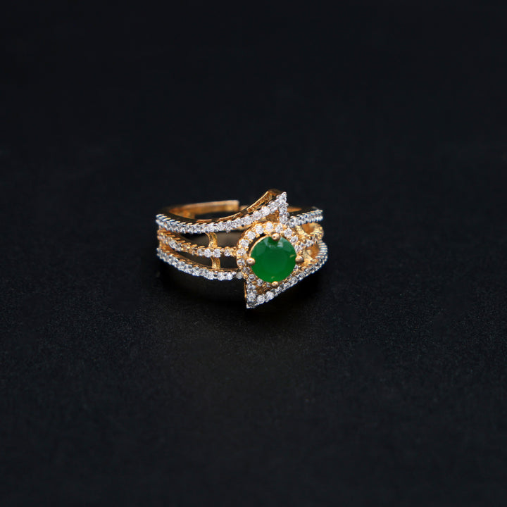Emerald-Glow Triple Band Cocktail Ring