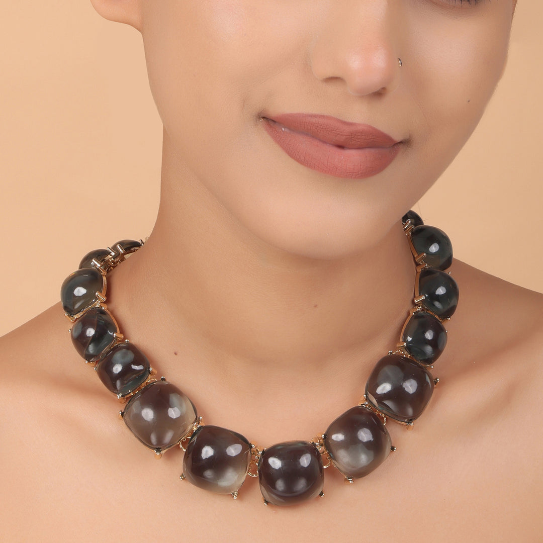 Smoky Bold Beaded Statement Necklace – Contemporary Western Glam by OLIARI