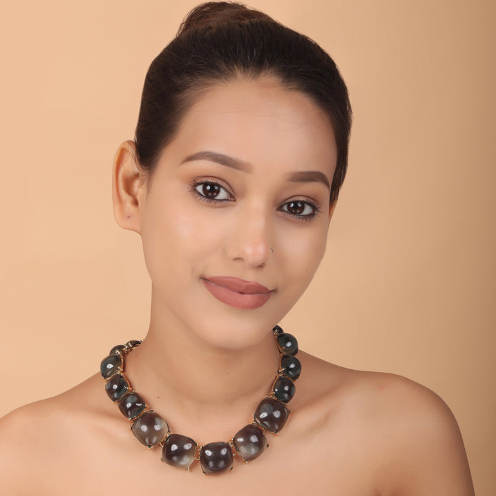 Smoky Bold Beaded Statement Necklace – Contemporary Western Glam by OLIARI