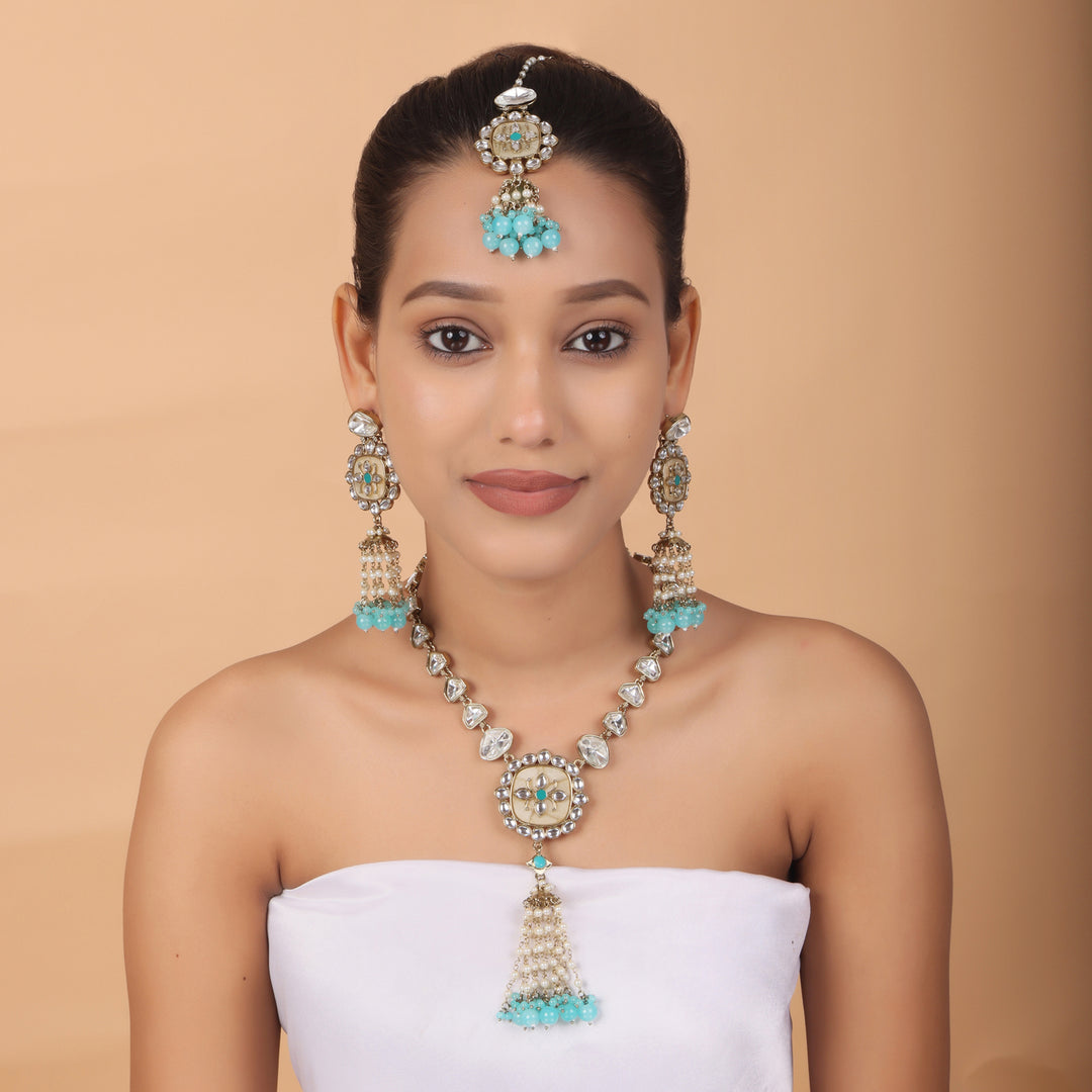 Turquoise Grace Kundan Necklace Set – Heritage Elegance by OLIARI