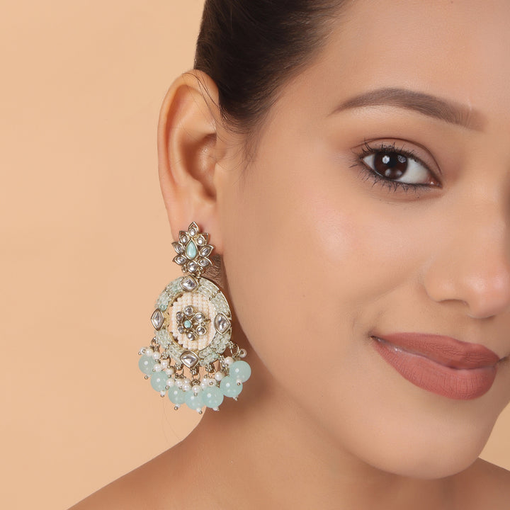 Emerald Bloom Kundan Meenakari Earrings – Handcrafted Pearl Drop Heritage by OLIARI - Turquoise