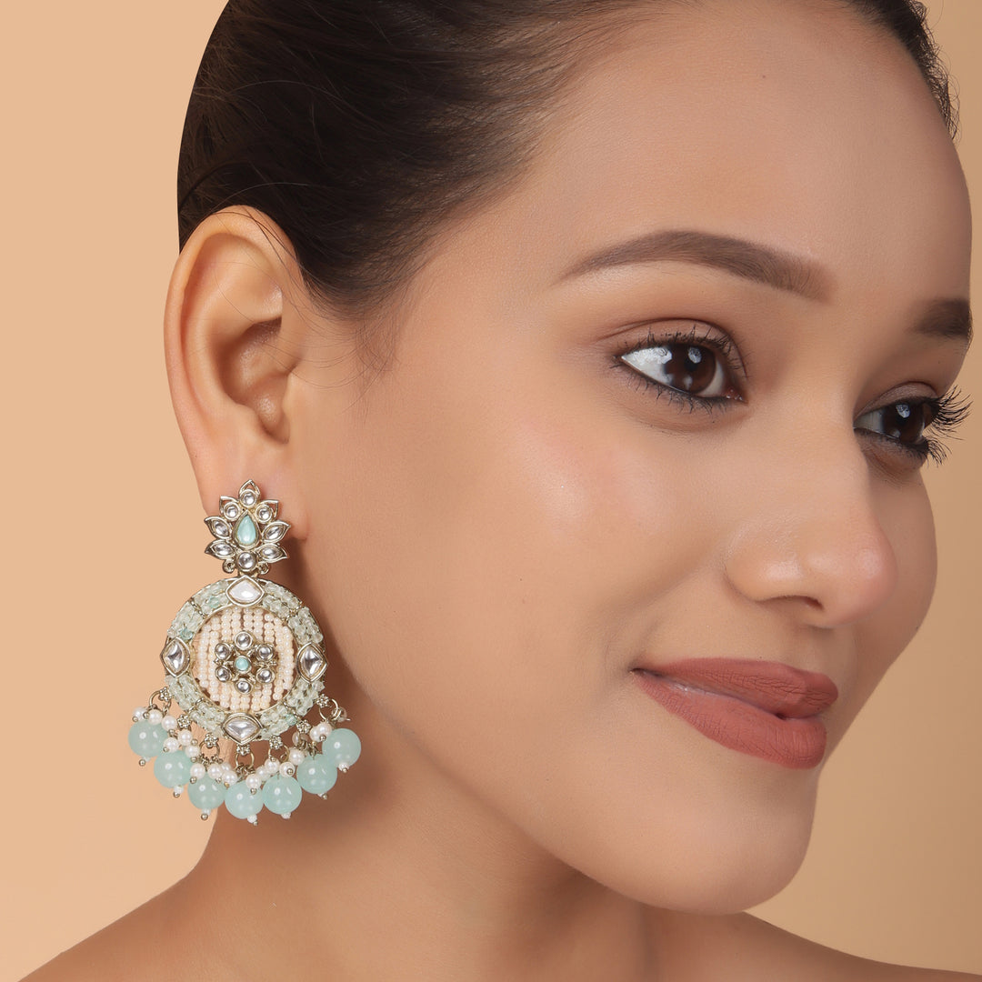 Emerald Bloom Kundan Meenakari Earrings – Handcrafted Pearl Drop Heritage by OLIARI - Turquoise