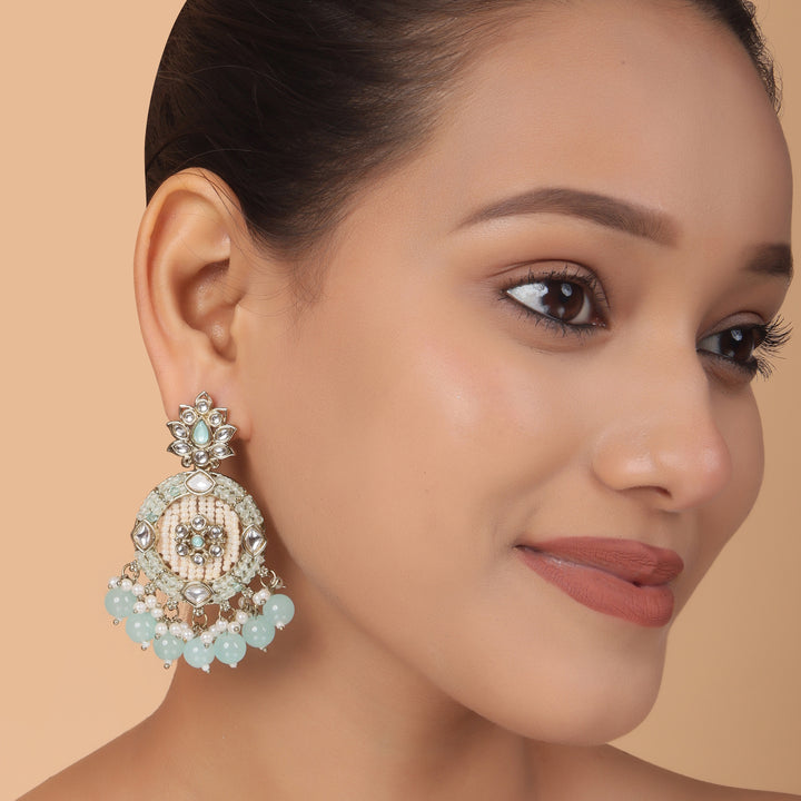 Emerald Bloom Kundan Meenakari Earrings – Handcrafted Pearl Drop Heritage by OLIARI - Turquoise