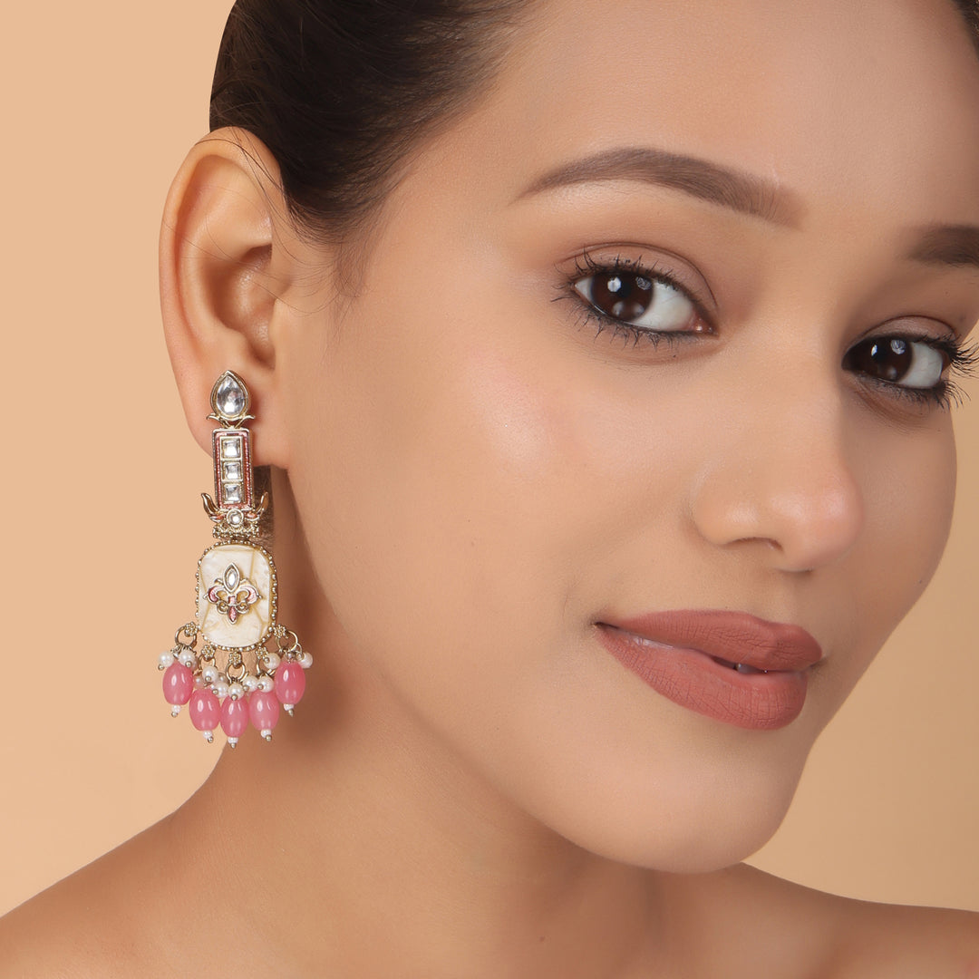Royal  Meenakari Kundan Earrings – Handcrafted Pearl Drop Heritage by OLIARI