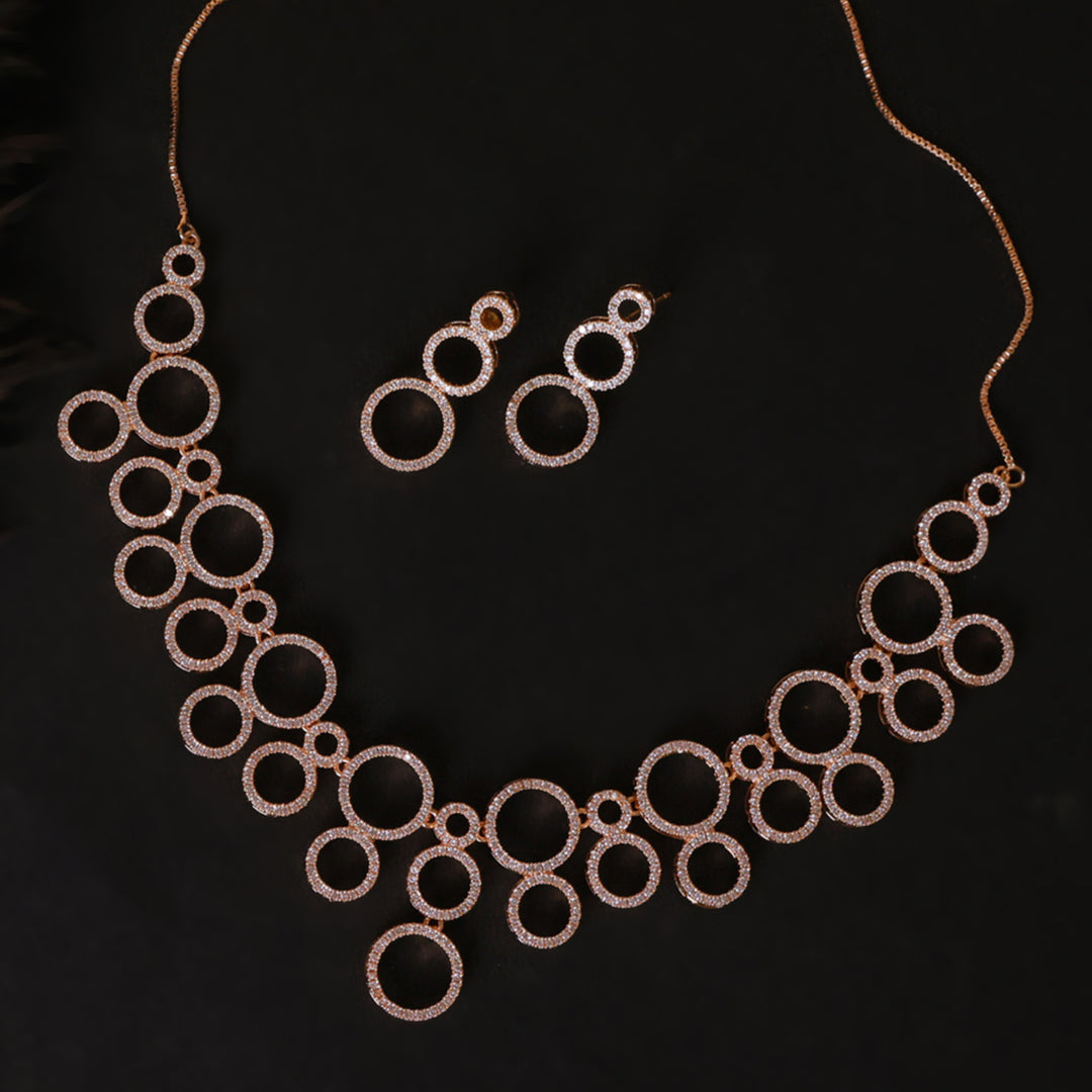 Elegant Circular Cubic Zirconia Necklace & Earrings Set – Modern Fusion Jewellery