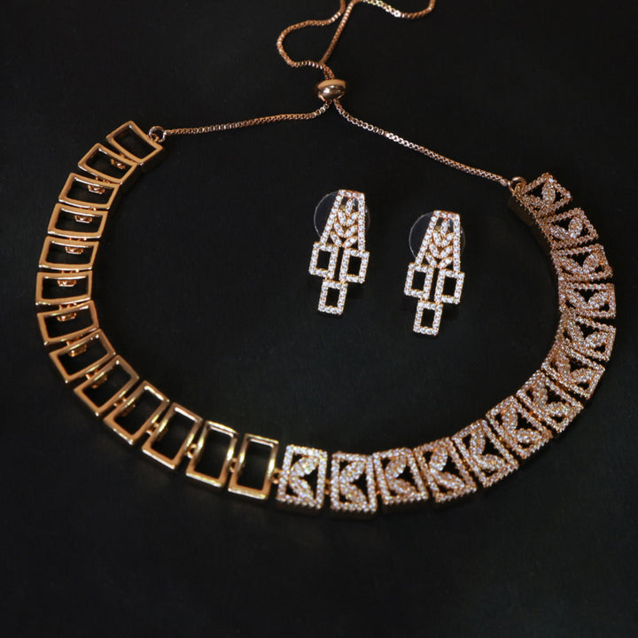 Radiant CZ Rose Gold Choker Necklace Set