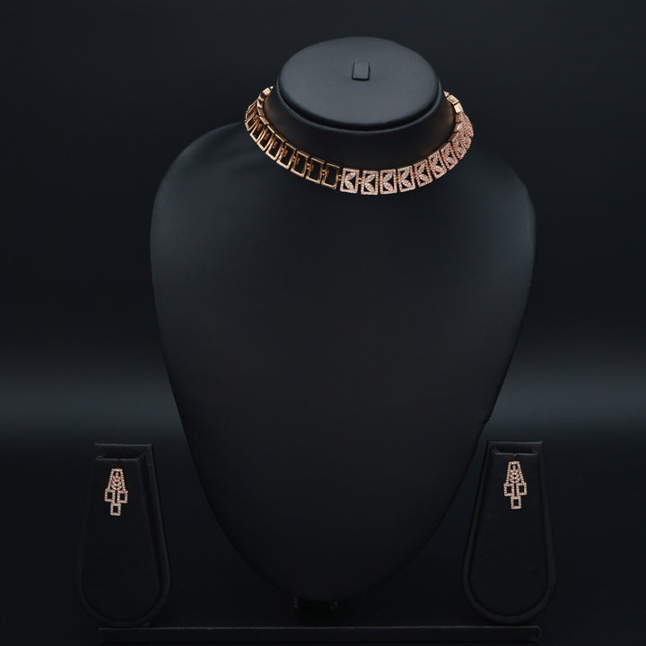 Radiant CZ Rose Gold Choker Necklace Set