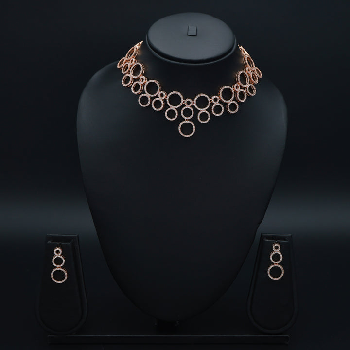 Elegant Circular Cubic Zirconia Necklace & Earrings Set – Modern Fusion Jewellery