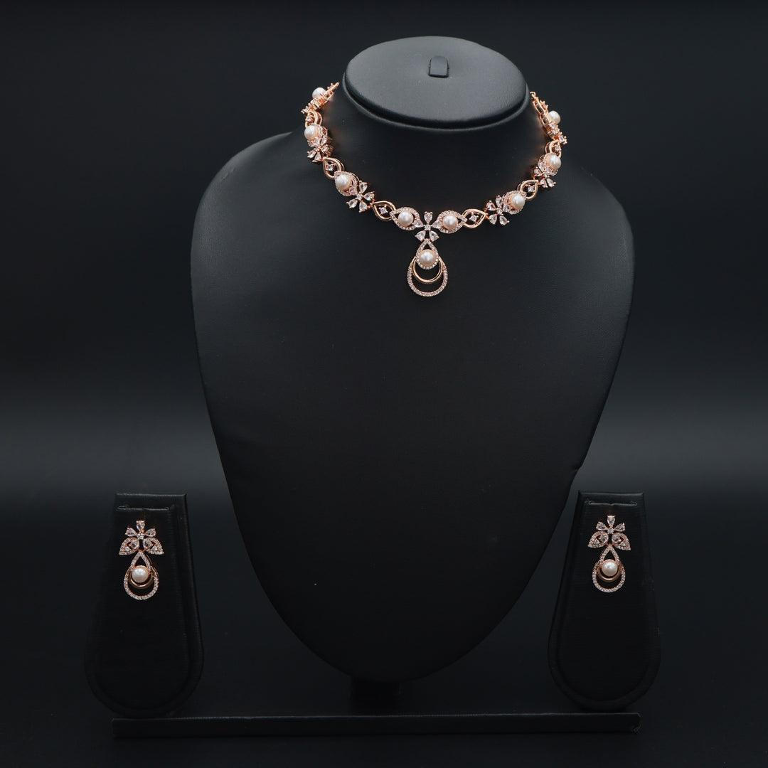 Lustre Pearl CZ Necklace & Earrings Set