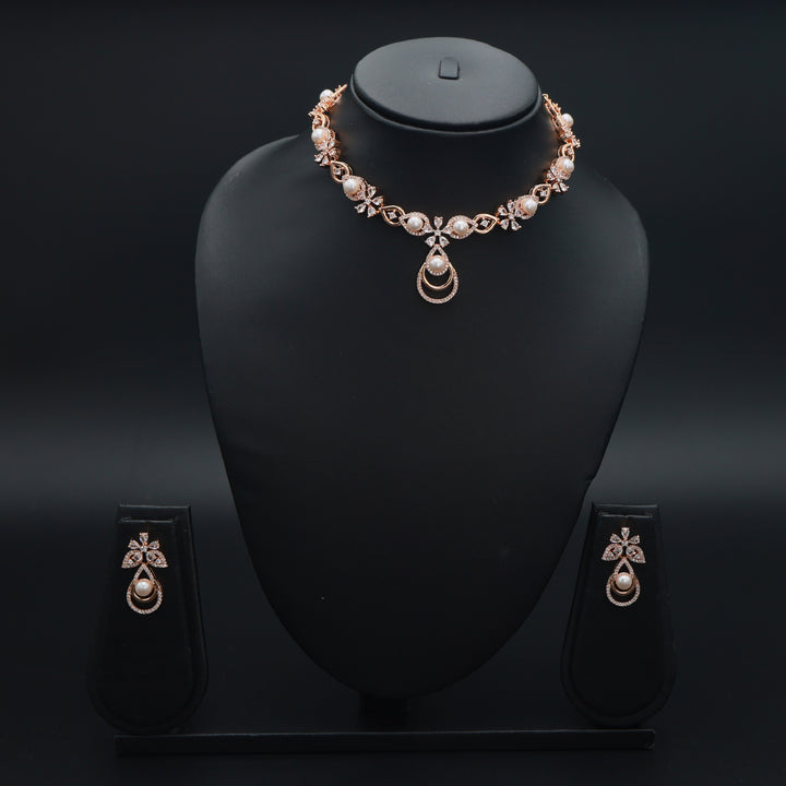 Lustre Pearl CZ Necklace & Earrings Set