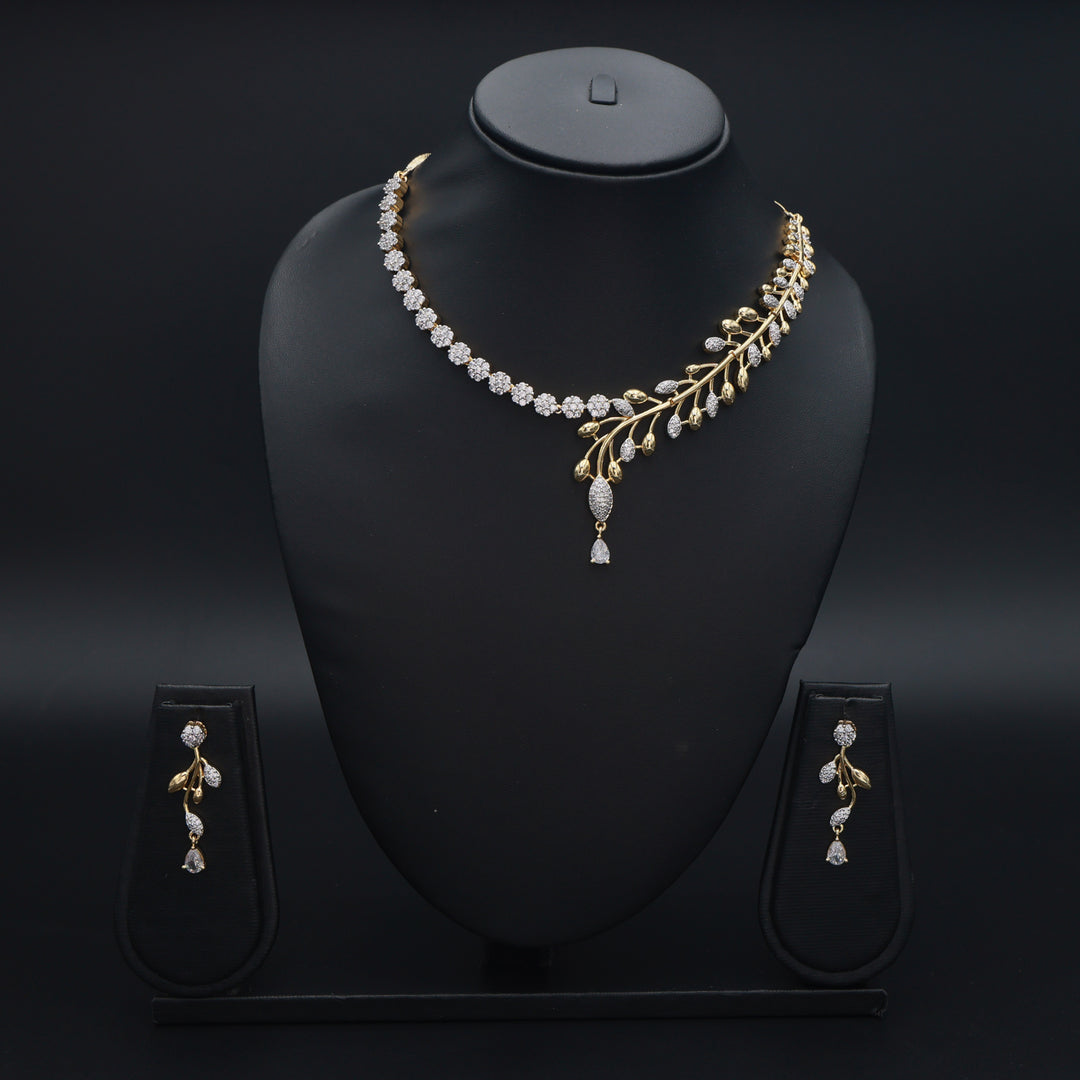 Golden Bloom Asymmetrical CZ Necklace & Earrings Set
