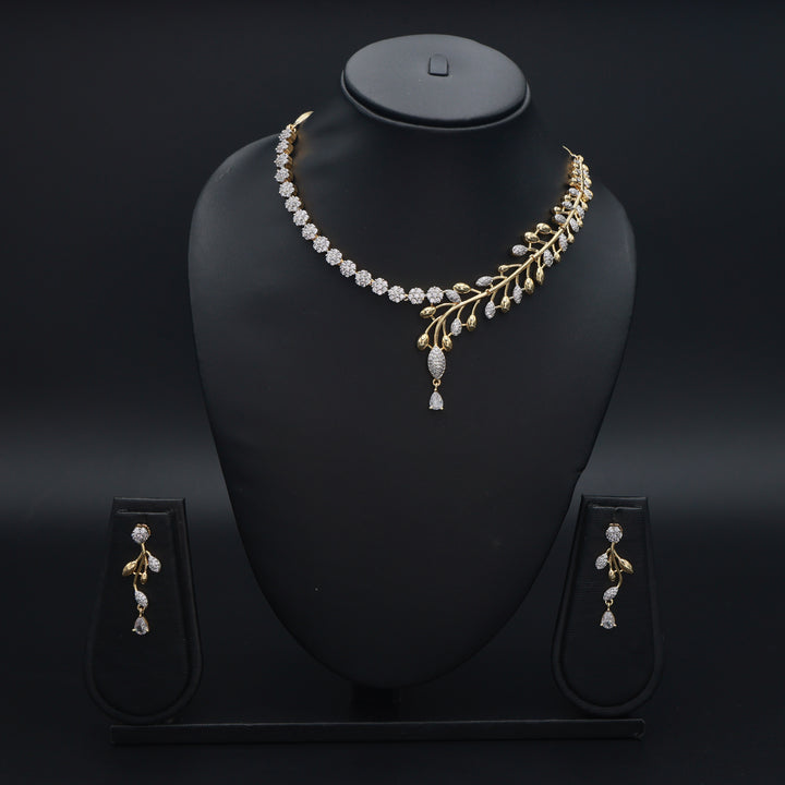 Golden Bloom Asymmetrical CZ Necklace & Earrings Set