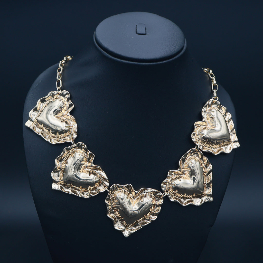 Aurora Textured Heart Gold Statement Necklace