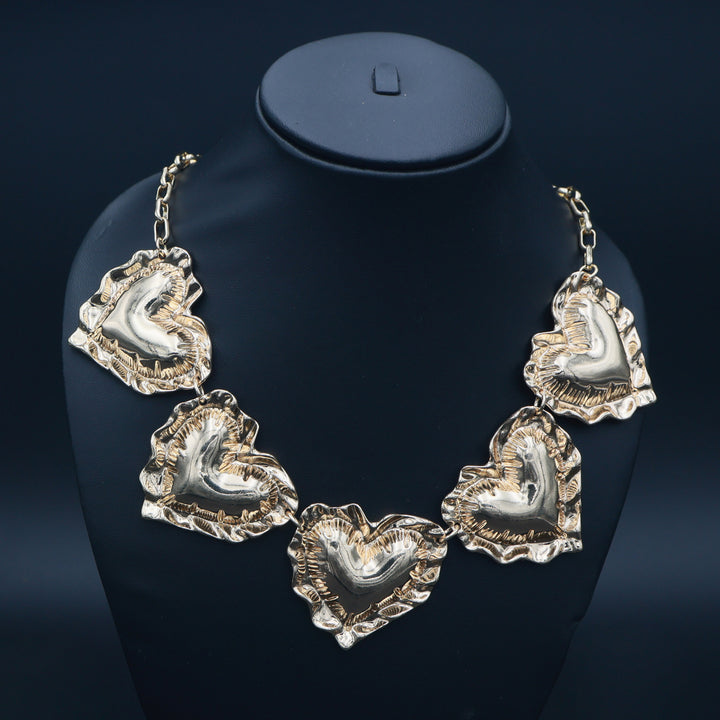 Aurora Textured Heart Gold Statement Necklace