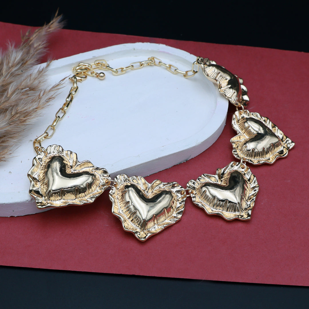 Aurora Textured Heart Gold Statement Necklace