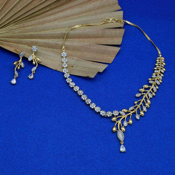 Golden Bloom Asymmetrical CZ Necklace & Earrings Set