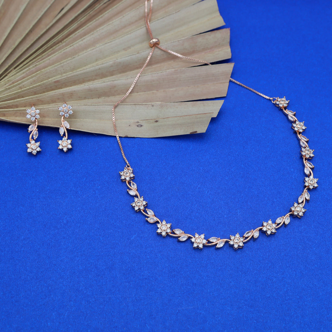 Blossom Grace CZ Necklace & Earrings Set