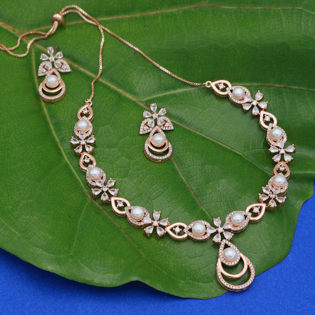 Lustre Pearl CZ Necklace & Earrings Set