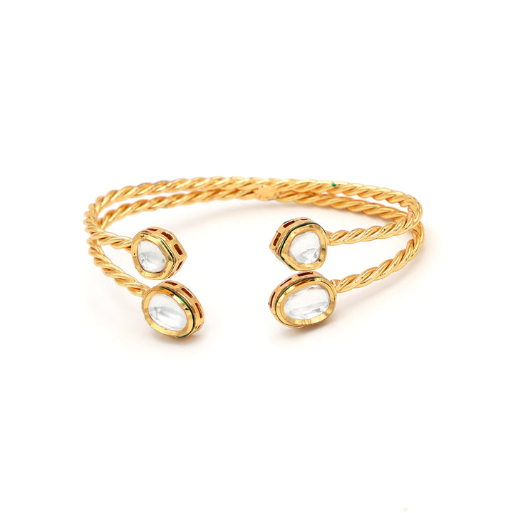 Classic Kundan Open Kada in Twisted Gold Design