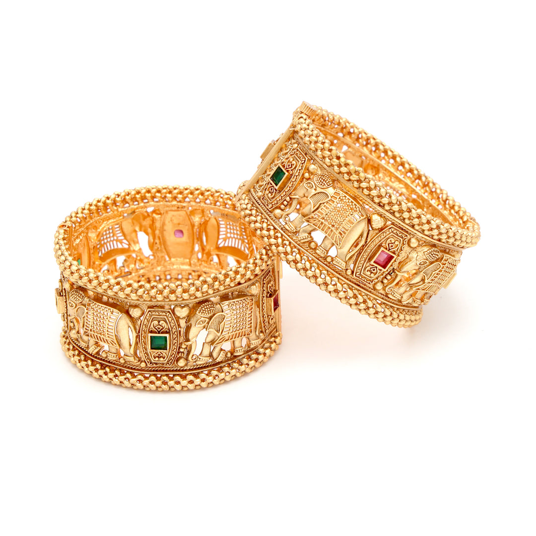 Grand Temple Heritage Kada Set with Ruby & Emerald Accents
