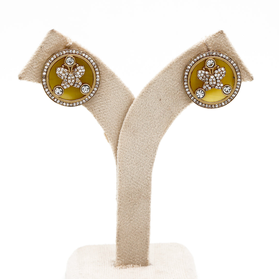 Enamel Floral Stud Earrings - Mustard