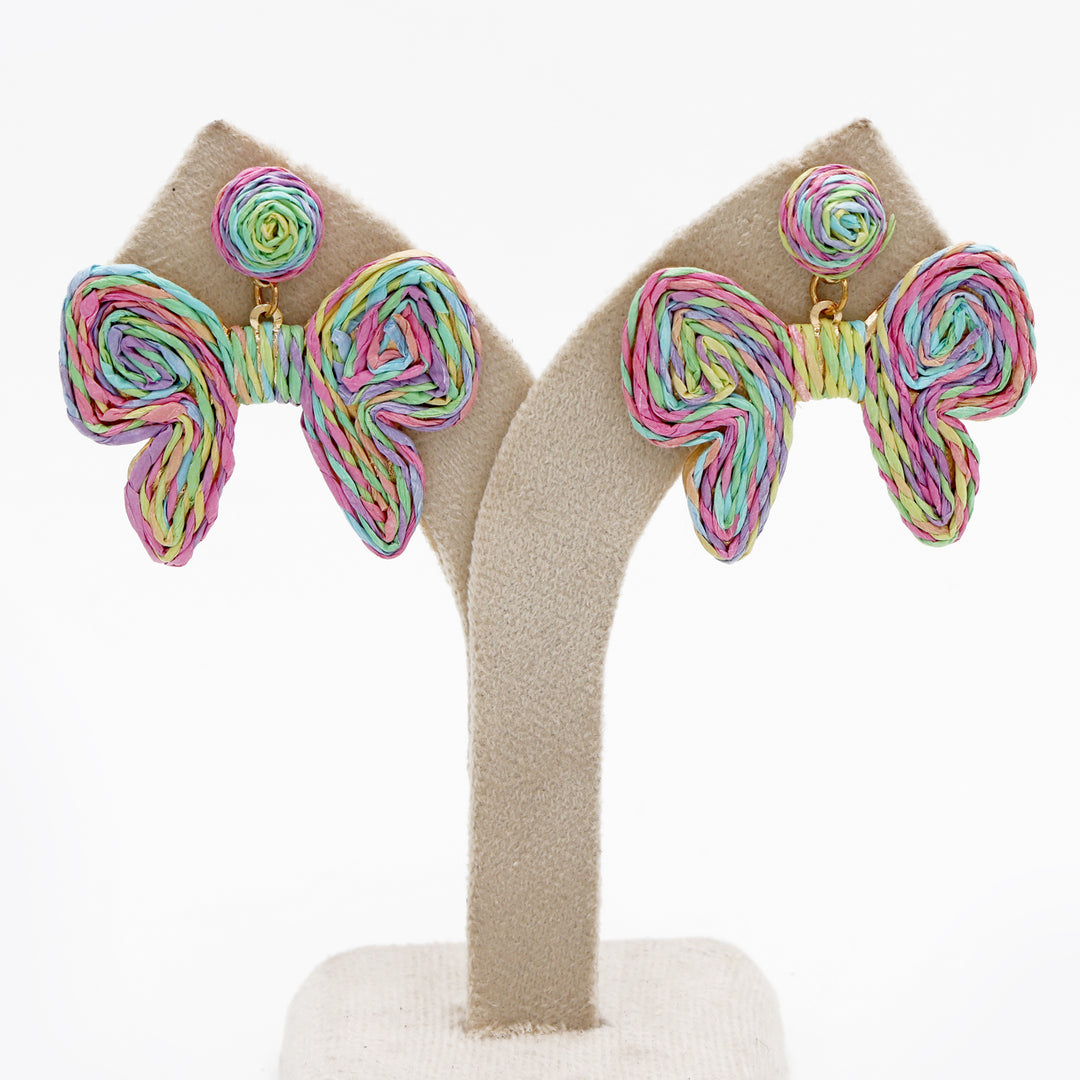 Pastel Woven Bow Statement Earrings