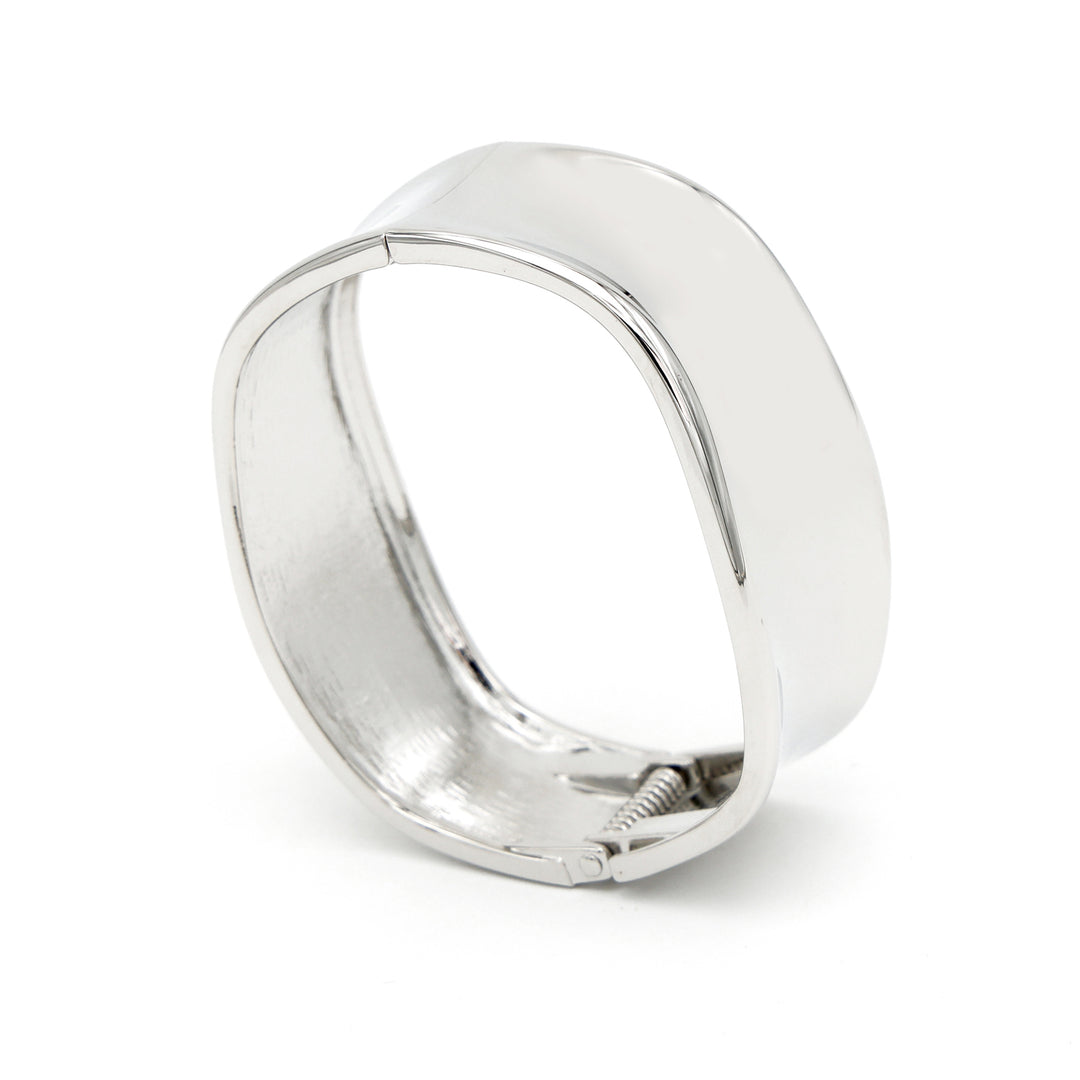 Metallic Silver Sculpted Cuff Bracelet - Silver