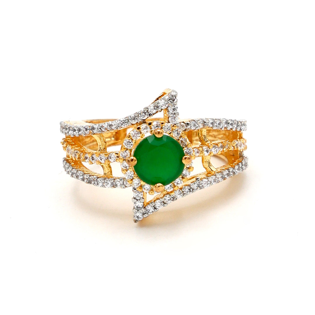 Emerald-Glow Triple Band Cocktail Ring
