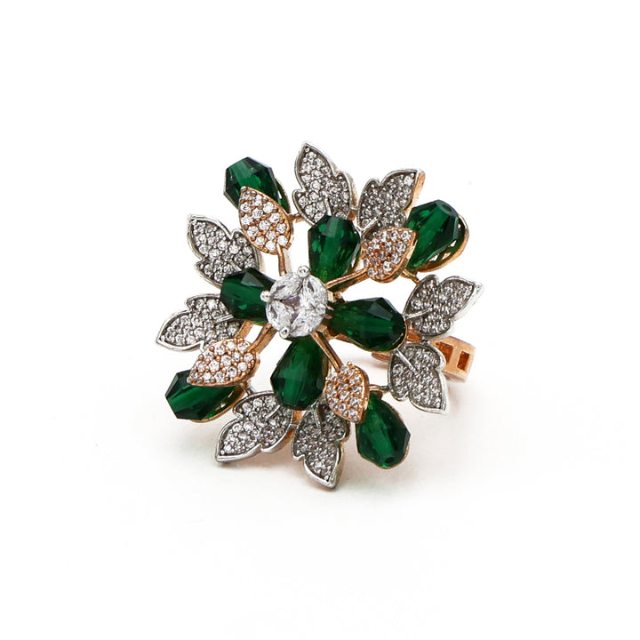 Emerald & Diamond Look Floral Statement Ring
