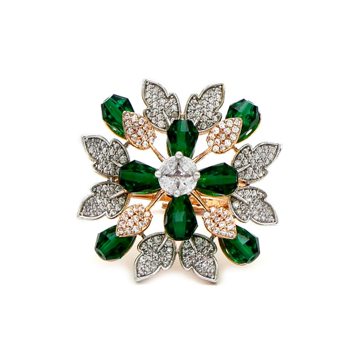 Emerald & Diamond Look Floral Statement Ring