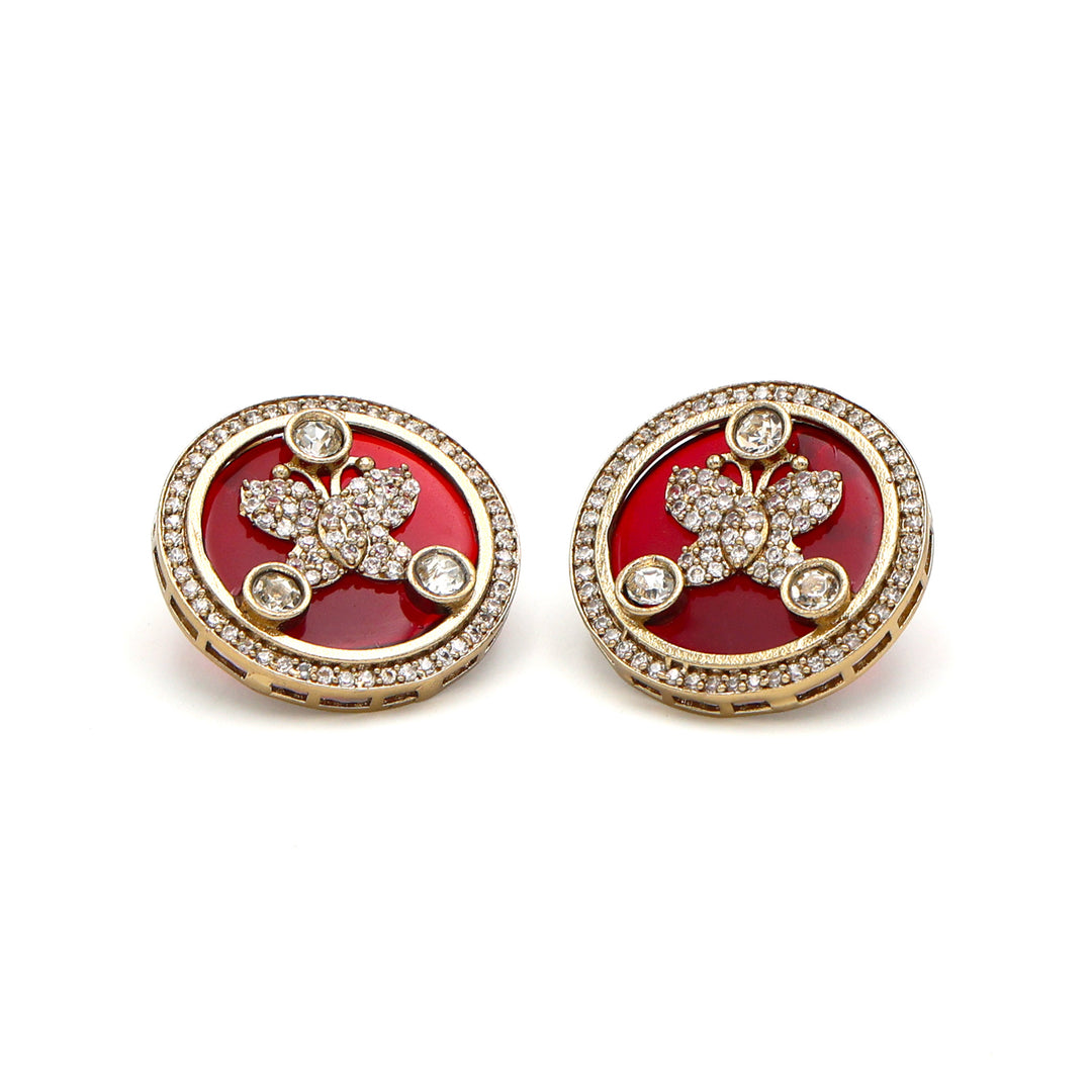 Enamel Floral Stud Earrings - Maroon