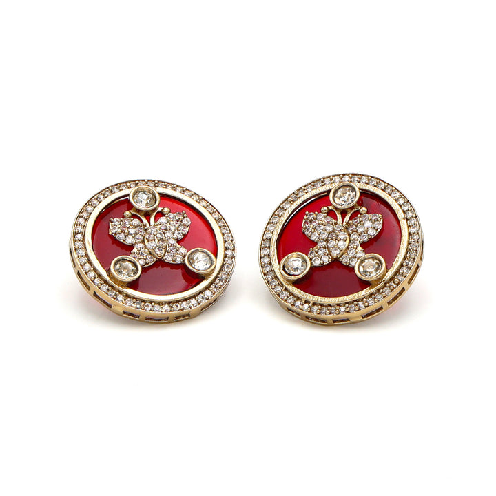 Enamel Floral Stud Earrings - Maroon