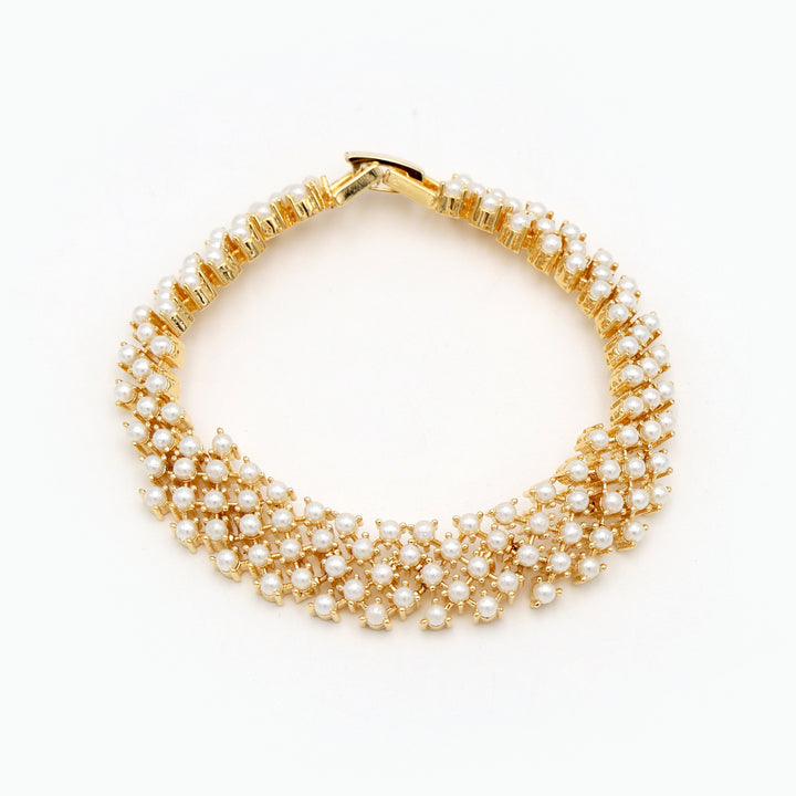 Classic Pearl & Gold Mesh Bracelet