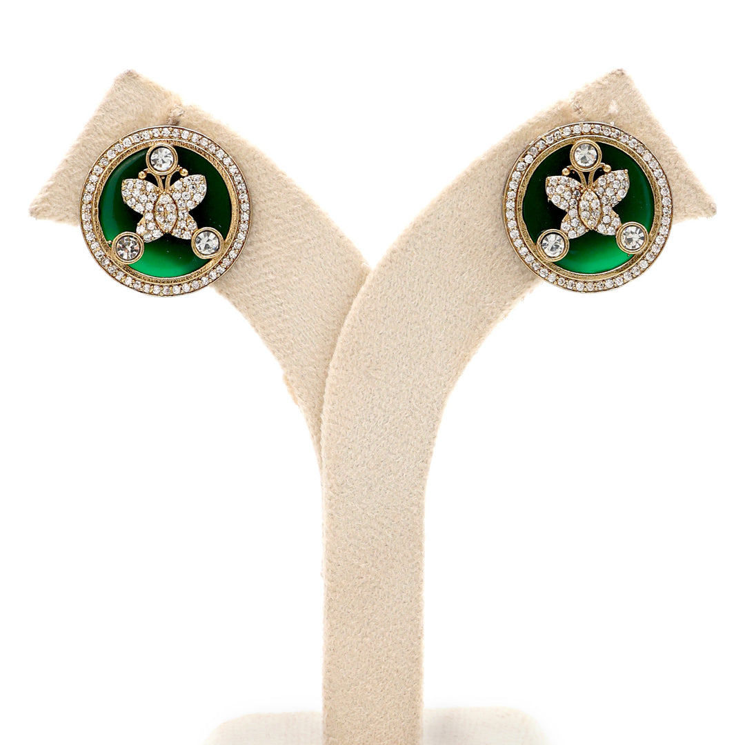 Enamel Floral Stud Earrings - Green