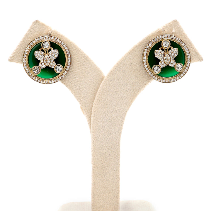 Enamel Floral Stud Earrings - Green