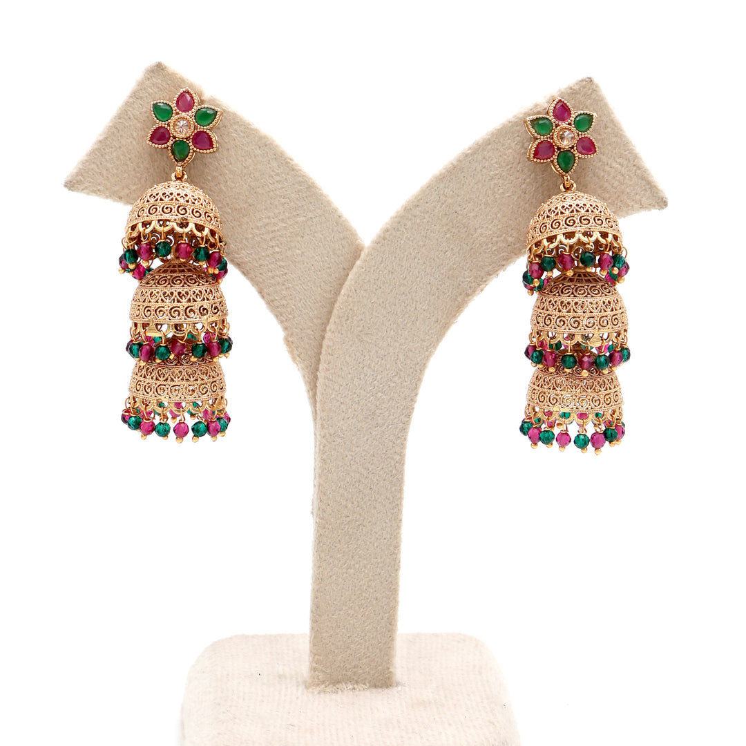 Multicolor Layered Floral Jhumka