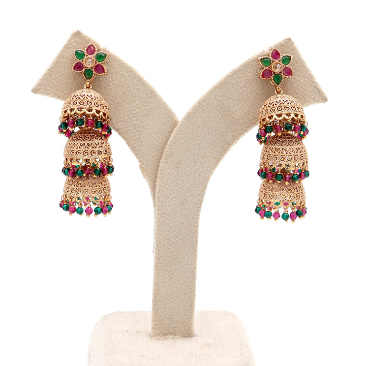 Multicolor Layered Floral Jhumka