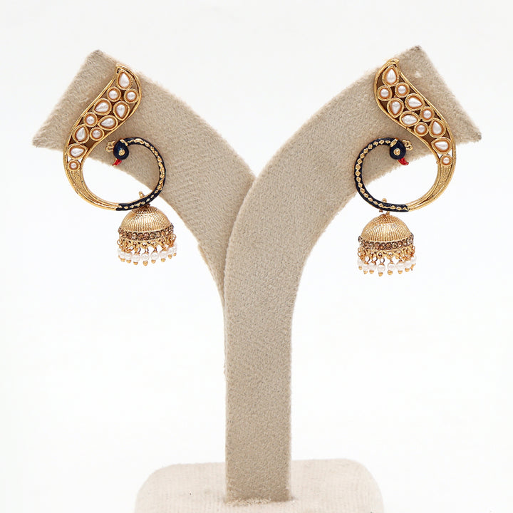 Contemporary Pearl & Enamel Curve Jhumka