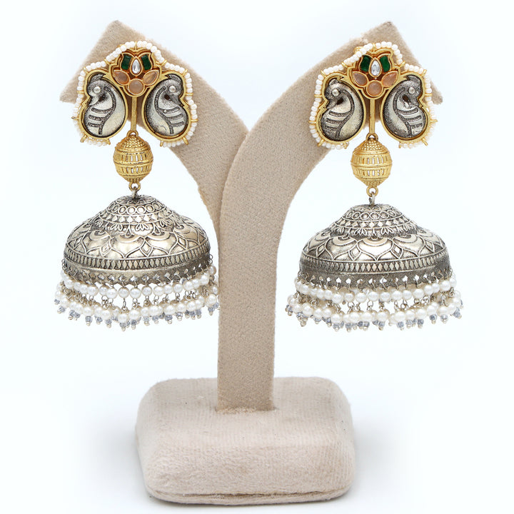 Regal Silver Oxidised Temple Jhumka Earrings