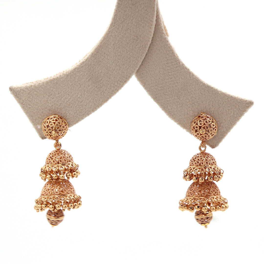 Triple Dome Filigree Jhumka - Gold