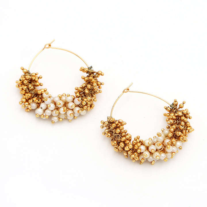 Golden & Pearl Cluster Hoop Earrings