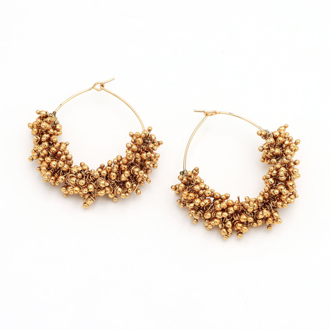 Golden Cluster Beaded Hoop Earrings