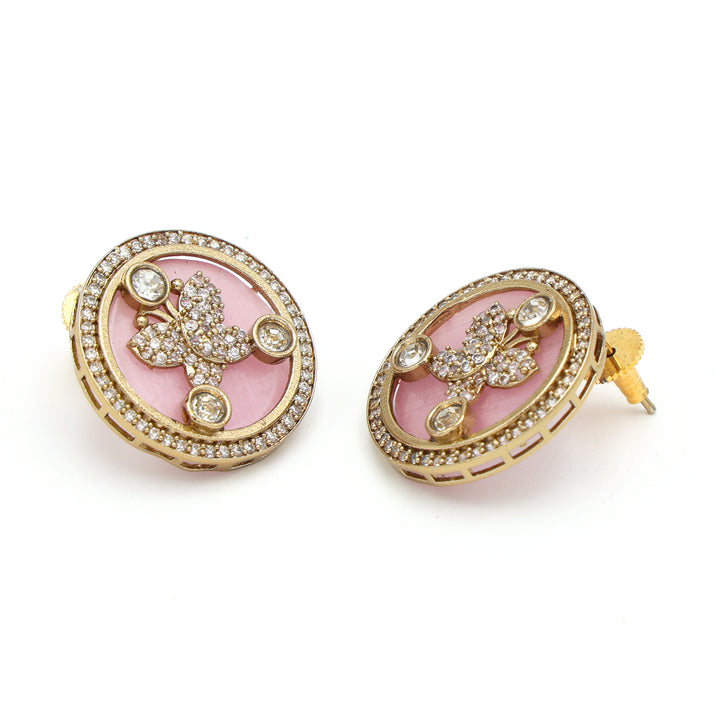 Enamel Floral Stud Earrings - Pink
